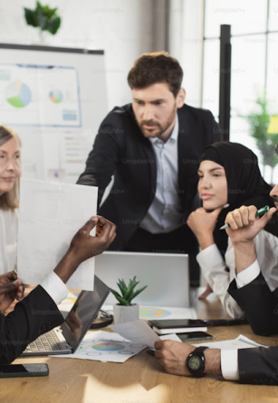 Team collaborating in modern office space